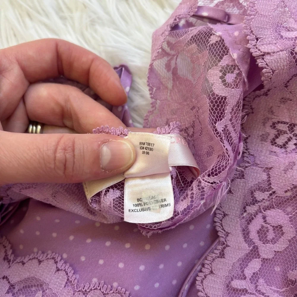 Victoria's Secret Angels Slip Dress Medium Purple Coquette Polka Dot Lace Y2K M